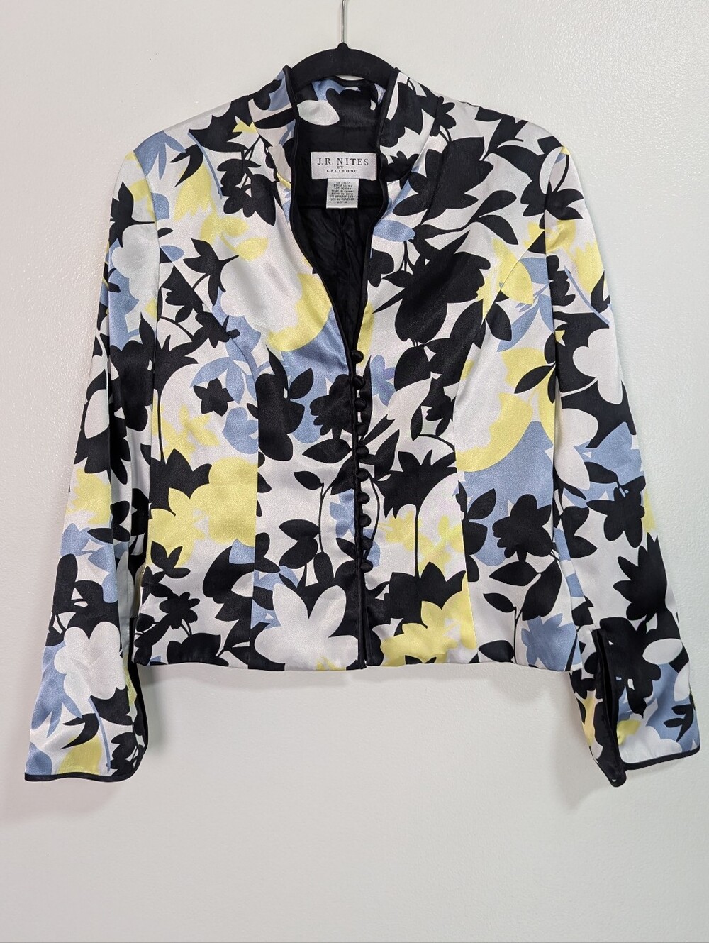 Vintage J.R. Nites by Caliendo Size 10 Satin Floral V-Neck Button Front Jacke